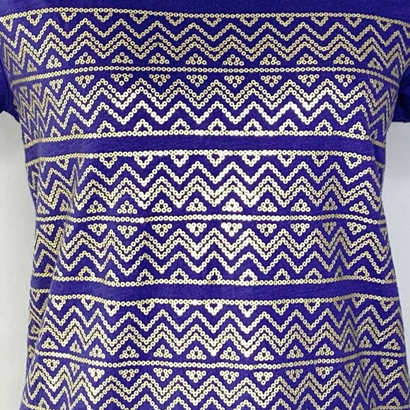 J Crew Geometric Gold Sequin Tee Shirt Women Small Purple - Picture 3 of 9